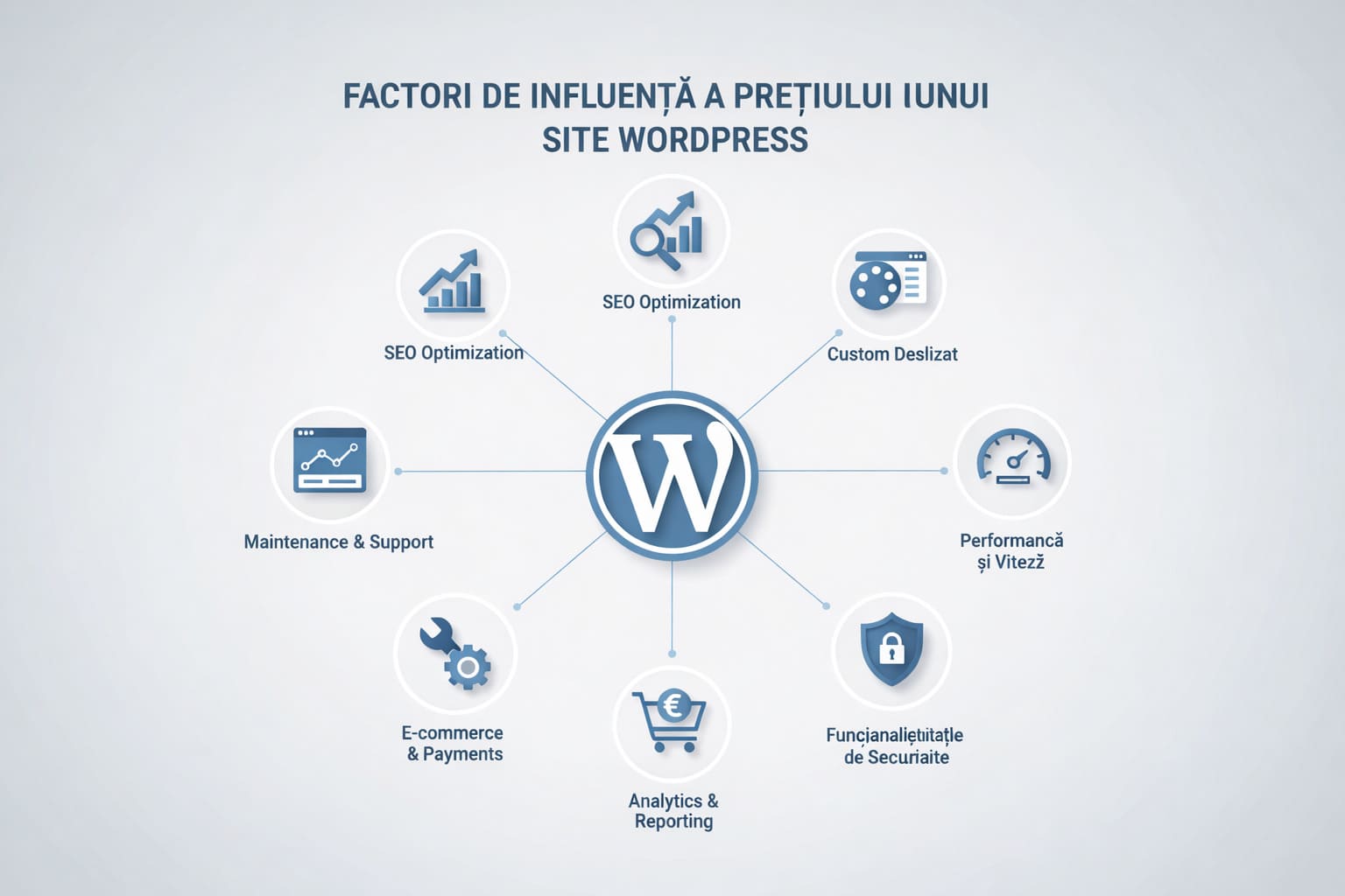 Infografic despre ce influențează prețul unui site WordPress și diferențele reale de cost